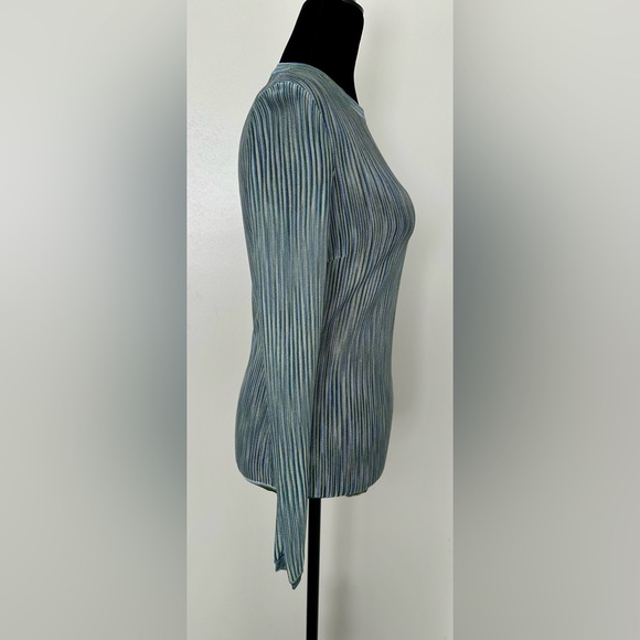 MISSONI Green Blue Striped Viscose Crewneck Top - IT 42/US 4 - Picture 2 of 6